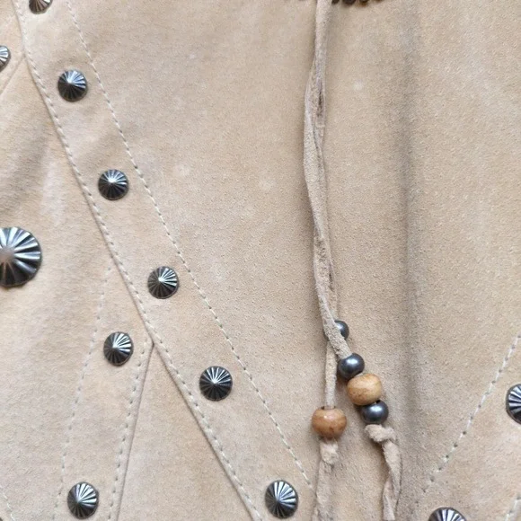 Cripple Creek Vest Tan Leather Fringe Studded Western Capelet Poncho Festival OS - Picture 12 of 14